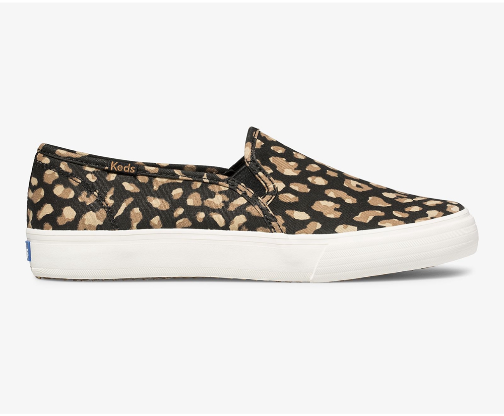 Keds Slip Ons Damen Schwarz/Leopard - Washable Double Decker Animal - HNG-358410